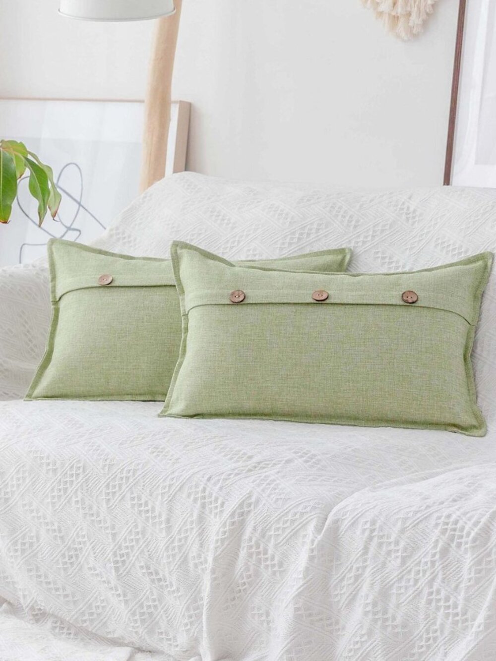 Pillows Covers for Sofa Rectangular Button Modern Farmhouse Rustic Linen Burlap